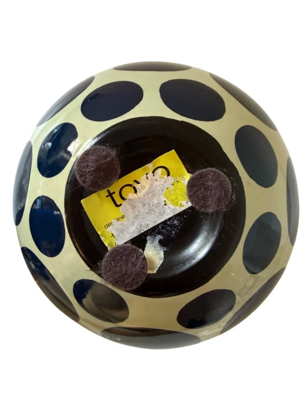 Vintage TOYO Ceramic Globe Vase Navy Blue Polka Dot Orb MCM Pottery 6 1/2